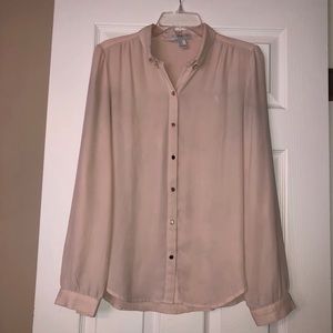 Blush Pink Button Up Long Sleeve Blouse